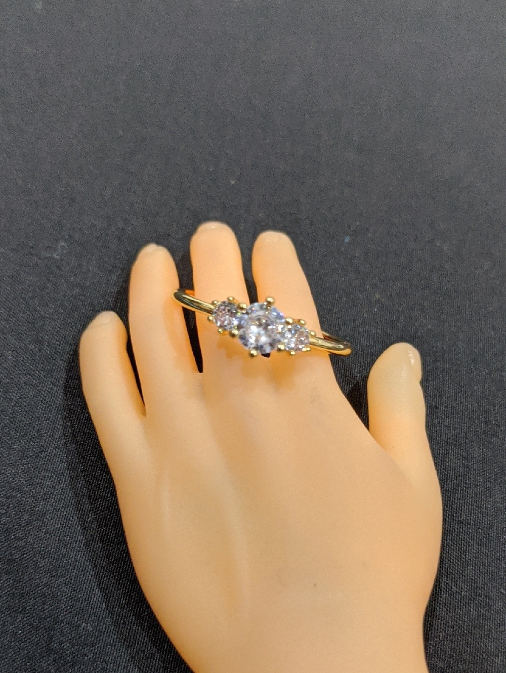 Gold Tone Three-Stone Cz Ring - Sparkling Clear Stones